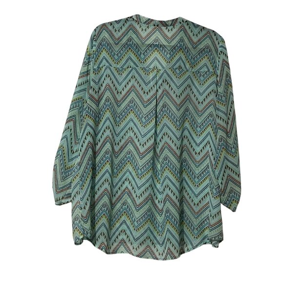 Bongo Plus Tunic Blouse Size 2X Green Chevron Print - Picture 4 of 8